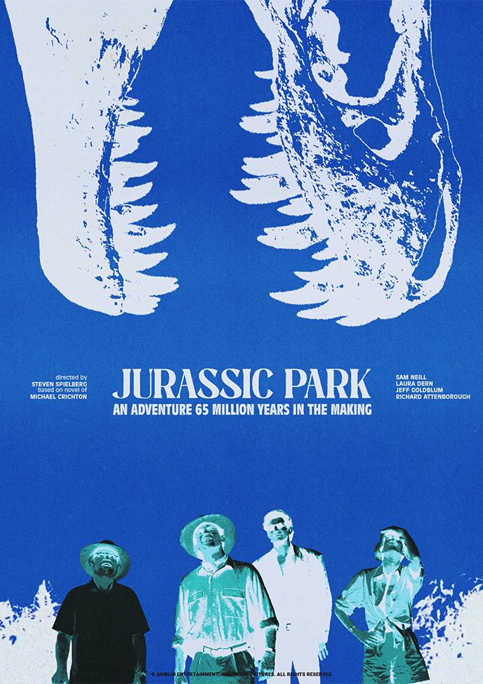 Poster alternatif du poster Jurassic Park, constitué des même éléments graphiques que l'original en arborant une inversion colorimétrique.