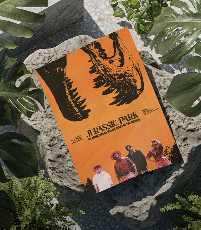 Le poster Jurassic Park mis en situation réel à travers un mockup esthétique.