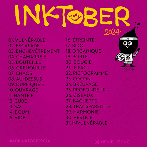 Adrinktober 2024 500 Logo du média cinéma Codex. Le logo présente une partie typographique et iconographiques. Il arbore les couleurs suivantes : Bleu nuit, blanc, rose, cyan et vert.