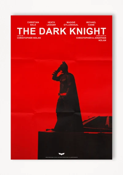 Le poster The Dark Knight est constitué d’éléments textuels informatifs et d'éléments graphiques issus et inspirés du film The Dark knight de Christopher Nolan (2008). Le poster arbore un style minimaliste, vertical et reprend le style du film Incendies de Denis Villeneuve.