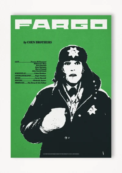Le poster Fargo est constitué d’éléments textuels informatifs et d'éléments graphiques issus et inspirés du film Fargo des frères Ethan Coen et Joel Coen (1996). Le poster arbore un style photocopie rétro, grunge et reprend des éléments de collage et de style tampon.
