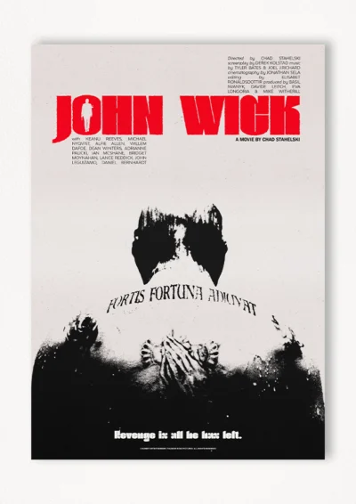 Le poster John Wickt, est constitué d’éléments textuels informatifs et d'éléments graphiques issus et inspirés du film John Wick de Chad Stahelski et David Leitch (2014). Le poster arbore un style rétro, mélangeant des éléments d’encre/tatouage et tampon/photocopie.