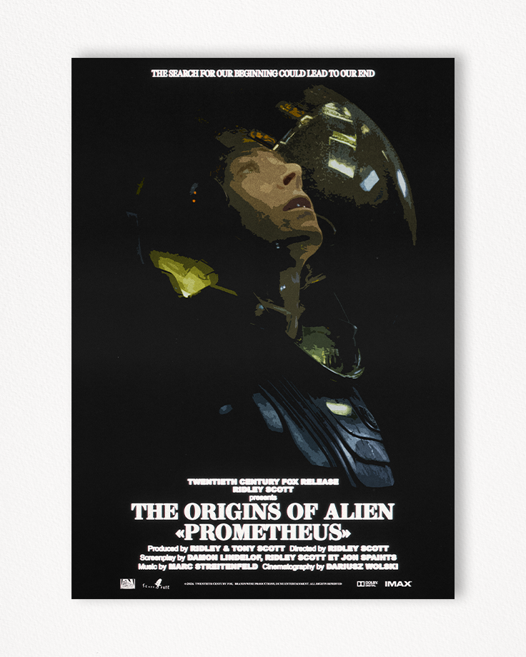 Le poster Prometheus, est constitué d’éléments textuels informatifs et d'éléments graphiques issus et inspirés du film Prometheus de Ridley Scott (2012). Le poster arbore un style rétro, hommage aux affiches de science fiction des années 70s et 80s.