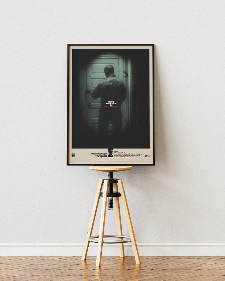 Le poster The Equalizer mis en situation réel à travers un mockup afin de promouvoir son esthétisme et de simuler une disposition murale.