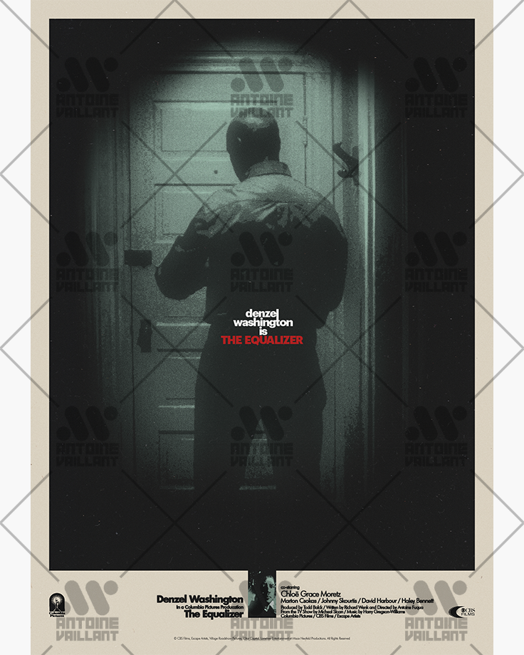 Le poster The Equalizer, est constitué d’éléments textuels informatifs et d'éléments graphiques issus et inspirés du film The Equalizer de Antoine Fuqua (2014). Le poster arbore un style rétro, monochromatique et inspiré des postes des années 60’s et 70’s.