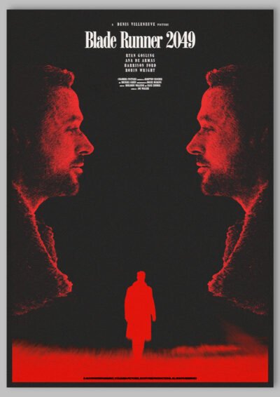 Le poster Blade Runner 2049 est constitué d’éléments textuels informatifs et d'éléments graphiques issus et inspirés du film Blade Runner 2049 de Denis Villeneuve (2017). Le poster arbore un style photocopie, xerox, rétro, Screen printing et monochromatique.