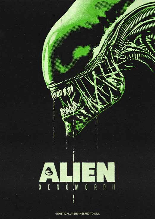 Le poster arbore la tête d'un Xenomorph et des éléments textuels reprenant le titre du poster "Alien, Xenomorph". L'esthétique imprunt au poster original du premier film de 1979 de Ridley Scott.