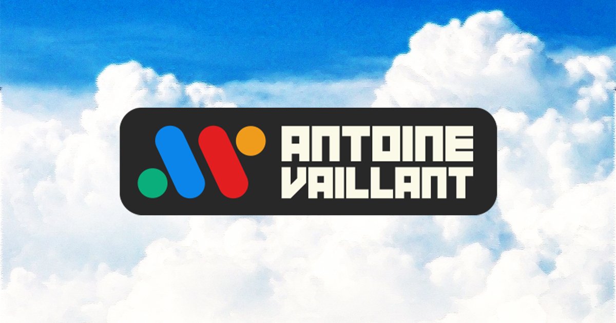 Visuel de partage de lien, possédant des éléments typographiques et iconographique désignant la site internet Antoine Vaillant via un logo sous forme de patch.