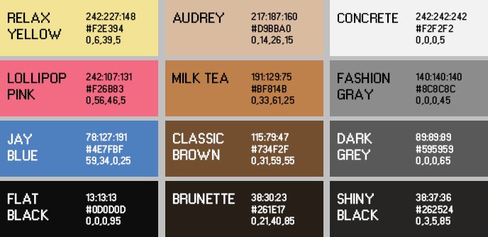 Liste des couleurs utilisés sur le poster Doctor Who et ses alternatives.