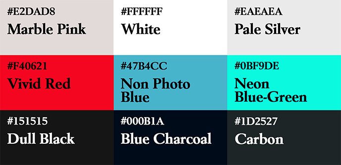Liste des couleurs utilisés sur le poster John Wick et ses alternatives.