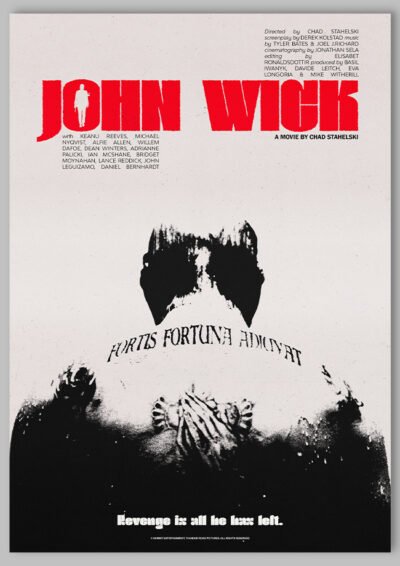 Le poster John Wick, est constitué d’éléments textuels informatifs et d'éléments graphiques issus et inspirés du film John Wick de Chad Stahelski et David Leitch (2014). Le poster arbore un style rétro, mélangeant des éléments d’encre/tatouage et tampon/photocopie.