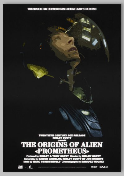 Le poster Prometheus, est constitué d’éléments textuels informatifs et d'éléments graphiques issus et inspirés du film Prometheus de Ridley Scott (2012). Le poster arbore un style rétro, hommage aux affiches de science fiction des années 70s et 80s.