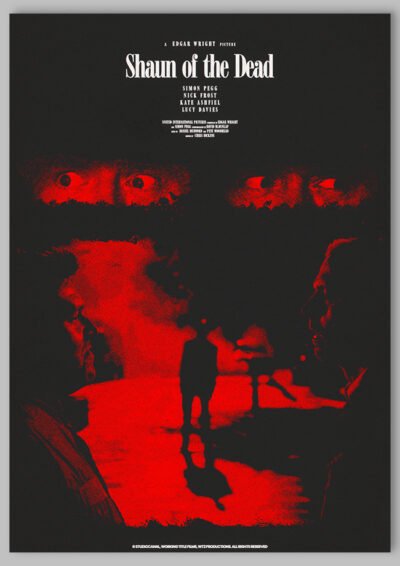 Le poster Shaun of the dead est constitué d’éléments textuels informatifs et d'éléments graphiques issus et inspirés du film Shaun of the dead de Edgar Wright (2005). Le poster arbore un style photocopie, xerox, rétro, Screen printing et monochromatique.