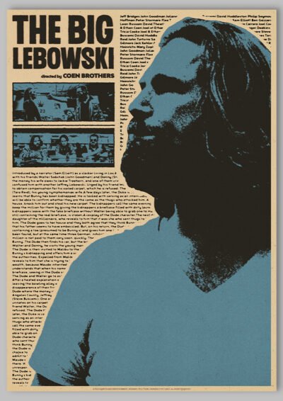 Le poster The Big Lebowski, est constitué d’éléments textuels informatifs et d'éléments graphiques issus et inspirés du film The Big Lebowski des frères Ethan Coen et Joel Coen (1998). Le poster arbore un style photocopie rétro, grunge et reprend des éléments de collage journal.