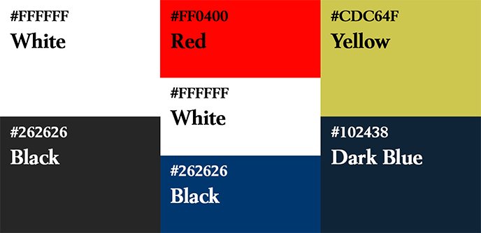 Liste des couleurs utilisés sur le poster Blade Runner 2049 et ses alternatives.