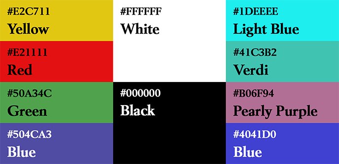Liste des couleurs utilisés sur le poster Cat in the box et ses alternatives.