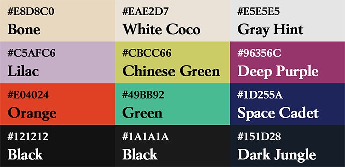 Liste des couleurs utilisés sur le poster Cowbduction et ses alternatives.