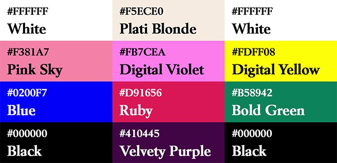 Liste des couleurs utilisés sur le poster Meeple et ses alternatives.
