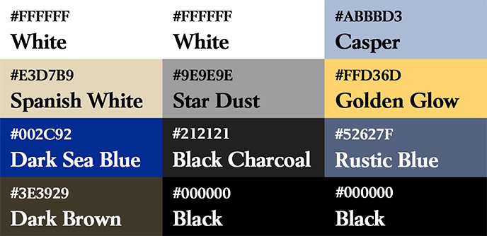Liste des couleurs utilisés sur le poster Paradis et ses alternatives.