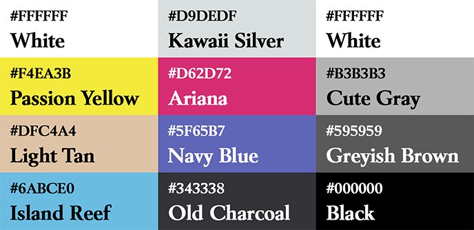 Liste des couleurs utilisés sur le poster Austin Post Malone et ses alternatives.