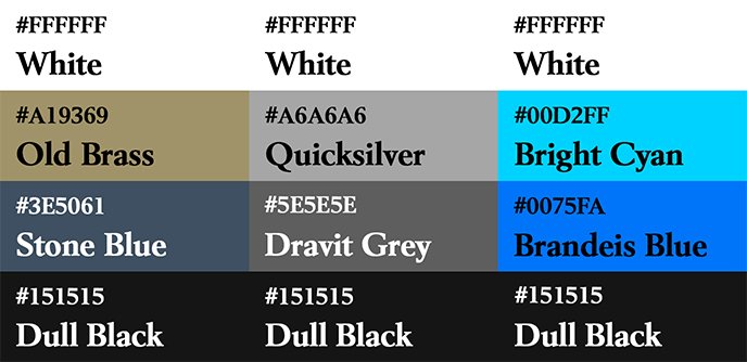 Liste des couleurs utilisés sur le poster Prometheus et ses alternatives.