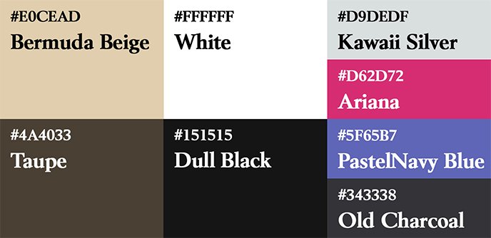 Liste des couleurs utilisés sur le poster Split et ses alternatives.
