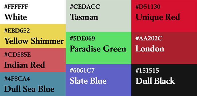 Liste des couleurs utilisés sur le poster The Raid et ses alternatives.
