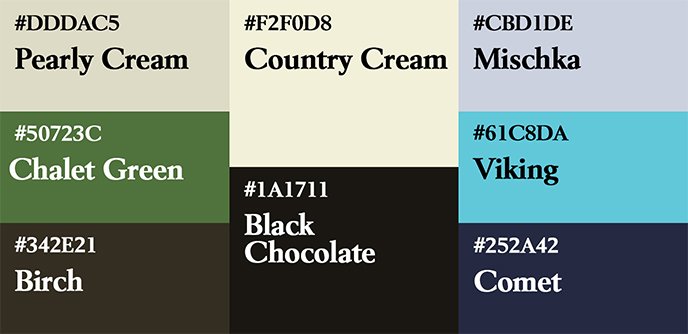 Liste des couleurs utilisés sur le poster Zelda - Plants et ses alternatives.