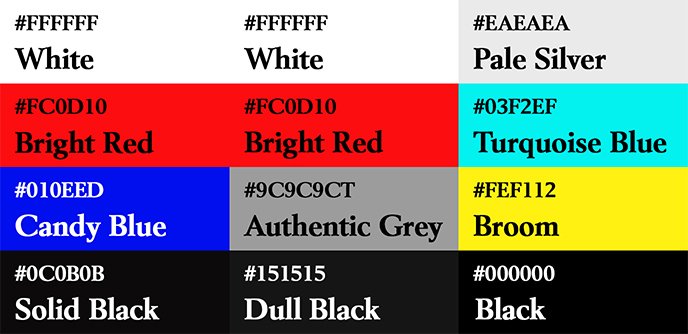 Liste des couleurs utilisés sur le poster Sherlock et ses alternatives.