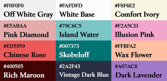 Liste des couleurs utilisés sur le poster Sherlock et ses alternatives.