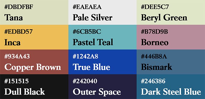Liste des couleurs utilisés sur le poster Sherlock et ses alternatives.