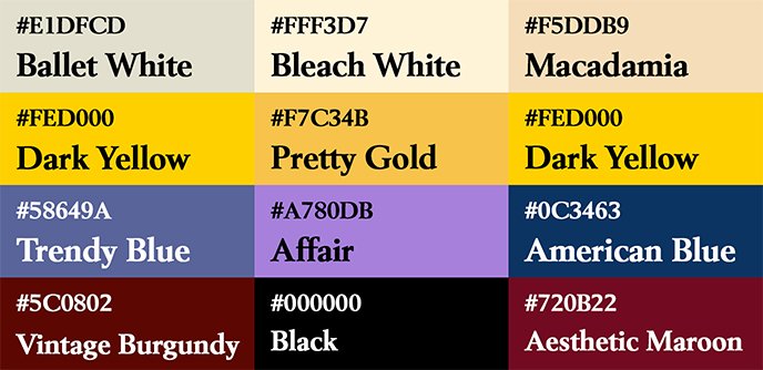 Liste des couleurs utilisés sur le poster Sherlock et ses alternatives.